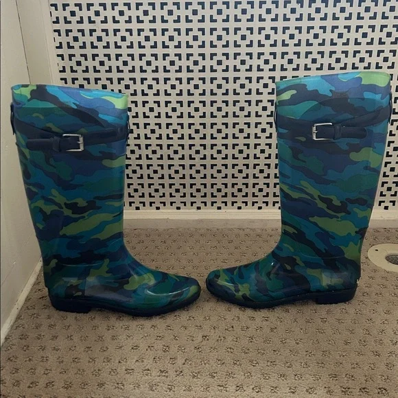 Lauren Ralph Lauren Rossalyn Blue/Green PVC Rainboits sz 9 - Picture 6 of 13